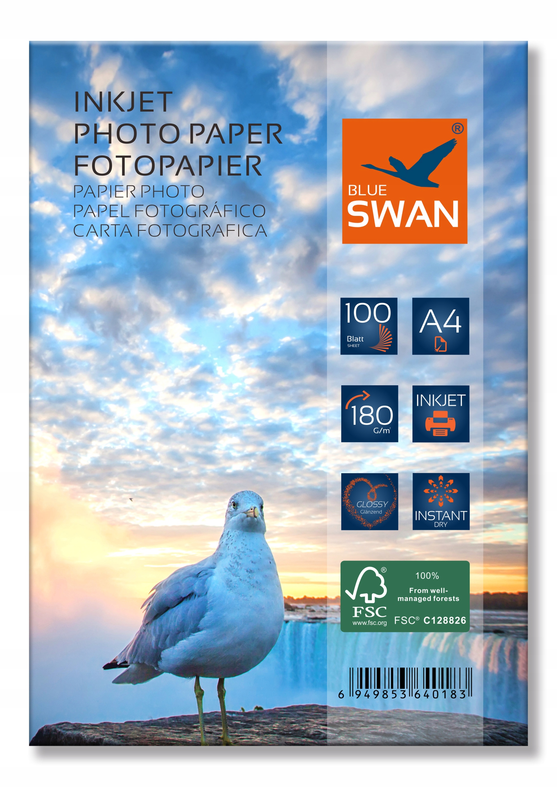 Modrá labuť A4 lesklý fotopapier 180 g/m² 100 ks.